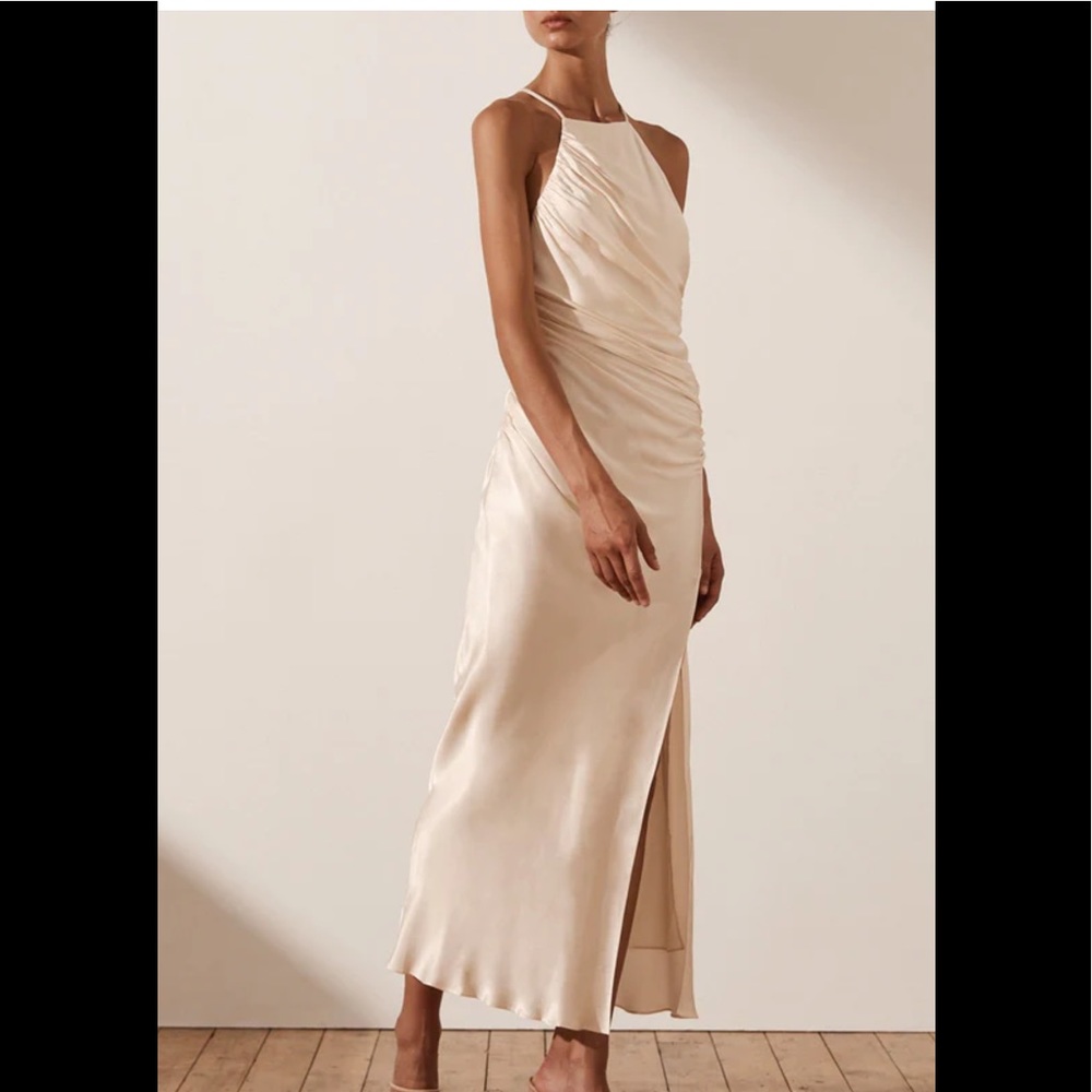 Shona Joy La Lune Gathered Square Neck Bias Midi Dress
